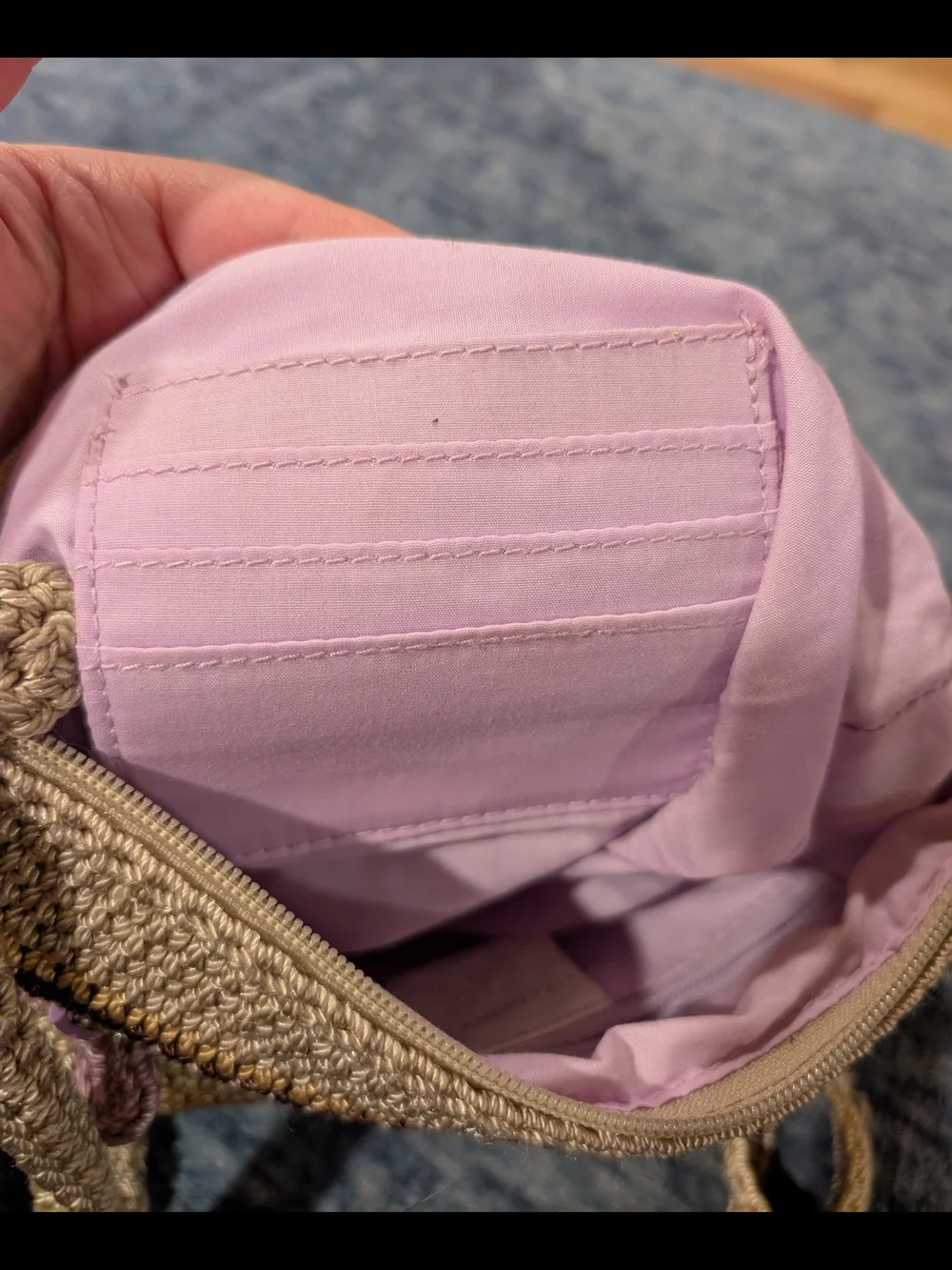 Liz Claiborne Cream Handwoven Crossbody with Lavender & Tan Stripes